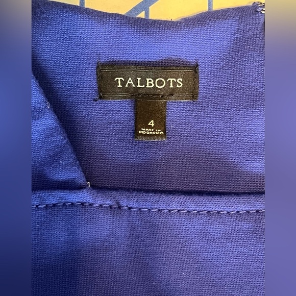 TALBOTS SZ 4 SHEATH DRESS BLUE BACK ZIP FRONT KICK PLEAT CAREER PARTY WEAR - Picture 3 of 8